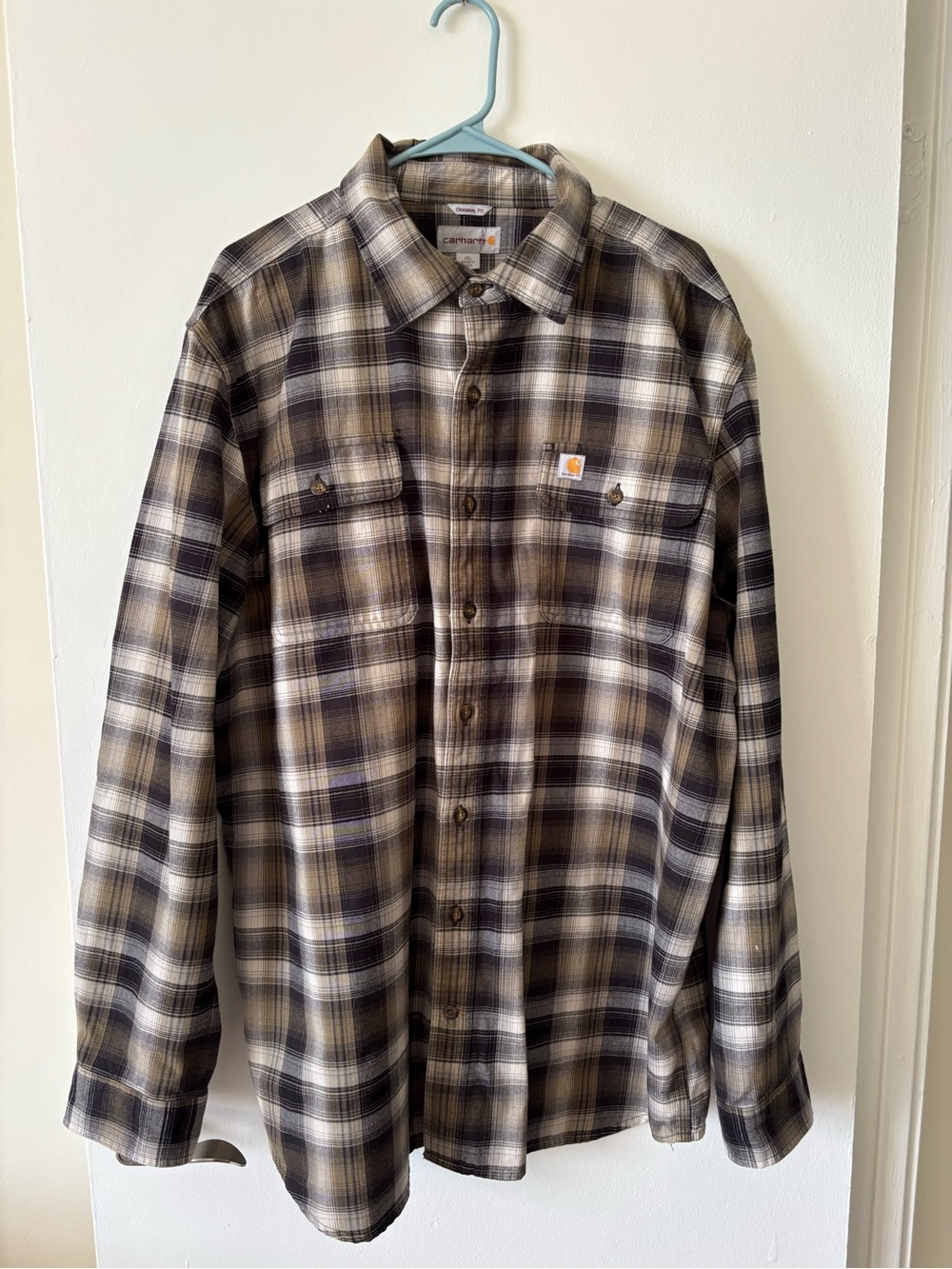 Carhartt Tan and Cream Plaid Work Shirt